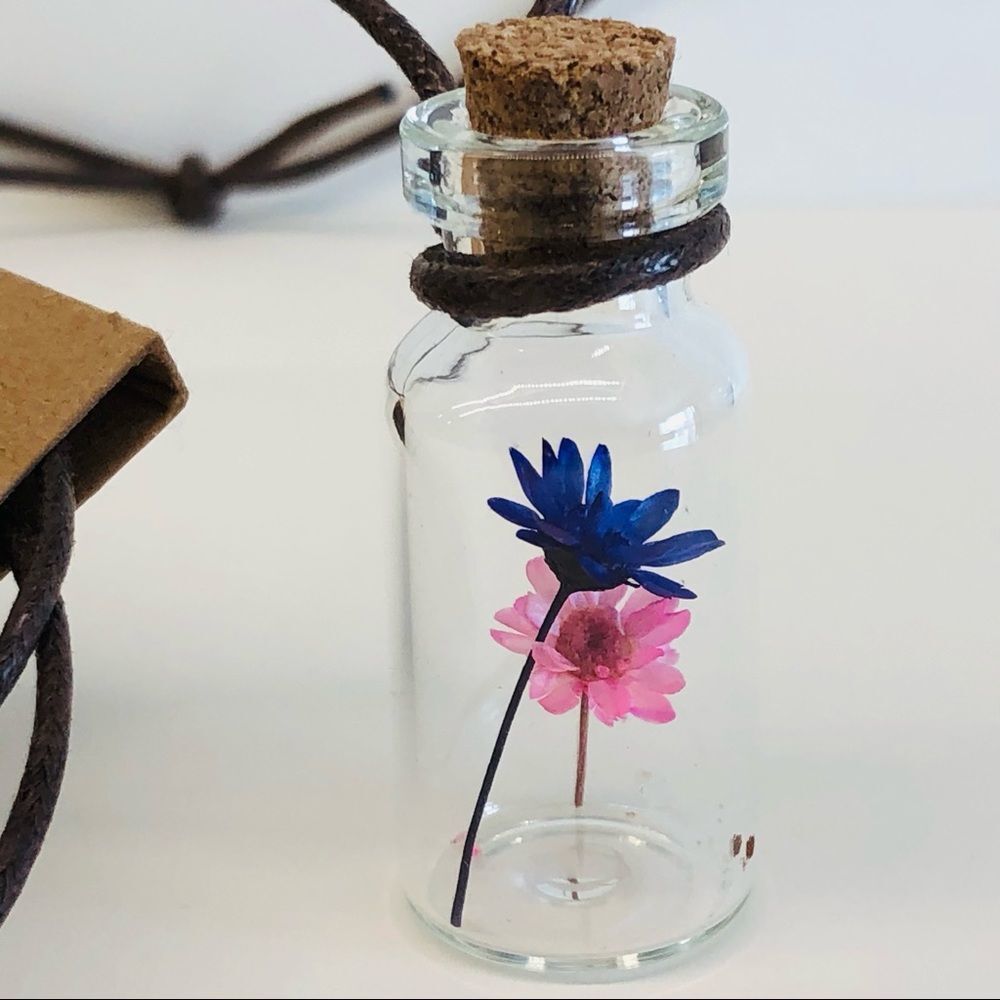 Flowers in a Bottle Pendant Necklace Pink Purple New